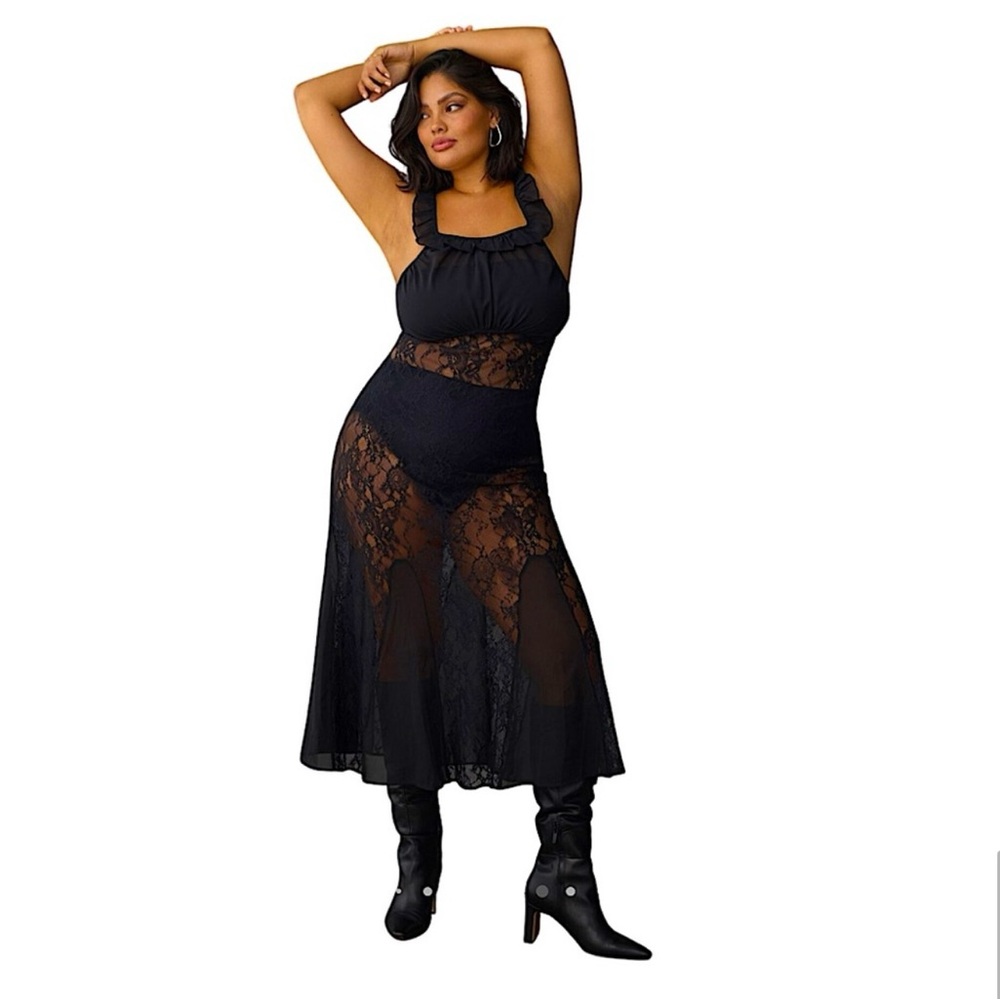 Anthropologie Sheer & Lace Midi Dress - Size Medium